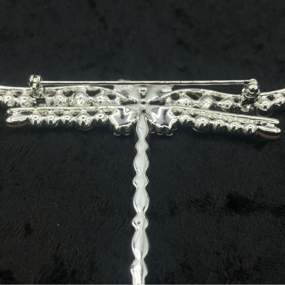 NWT GIVENCHY Dragonfly Pin Brooch Peach Moonstone Silver Tone Green Pink Crystal - Picture 8 of 9